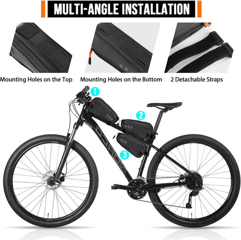 WOTOW Top Tube Bike Bag - Water Resistant Reflective Bicycle Front Frame Bag with Two Side Pockets