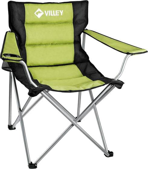 VILLEY Camping Chairs, Padded Folding Chair, Outdoor Portable High Camp Chair, Foldable