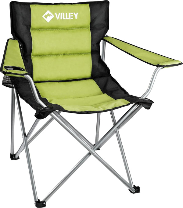 VILLEY Camping Chairs, Padded Folding Chair, Outdoor Portable High Camp Chair, Foldable