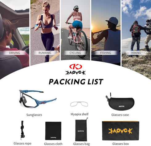 KAPVOE Photochromic Cycling Glasses, Men Women Mountain Bike Sunglasses for Clear MTB Riding