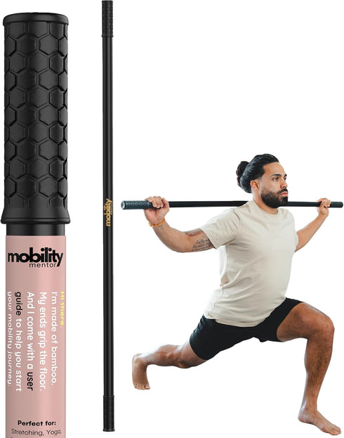 Yoga Stick 5ft Made from Natural Bamboo - Stretching Stick with Non-Slip Handles for Mobility and Flexibility