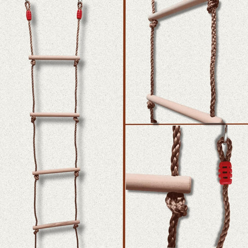 Everest's Toys 6,5 (2m) Boat Rope Ladder ft with Spring Hooks - Marine Wooden Rungs - Portable - Compact - Multipurpose