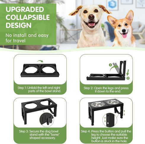 Elevated Dog Bowls for Medium Large Breed Dogs, 4 Height Adjustable Raised Bowls Stand, 2 Stainless Steel Bowls