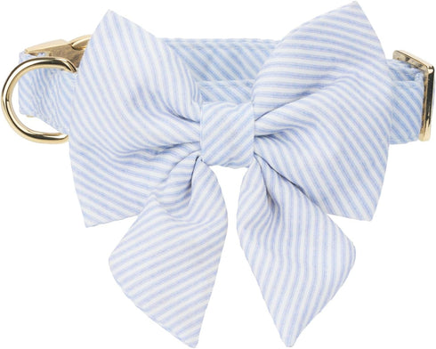 Adjustable Pet Bow Tie and Dog Collar for Lady Small Medium Large Dogs, Puppy Collar with Bowtie, Cute Lady Bow and Dog Collars - Comfort Soft Cotton (Blue Stripes, X-Small)