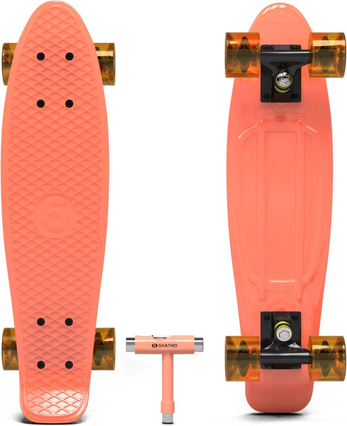 Skatro Mini Cruiser Skateboard - 22x6 inch Retro Style Plastic Board
