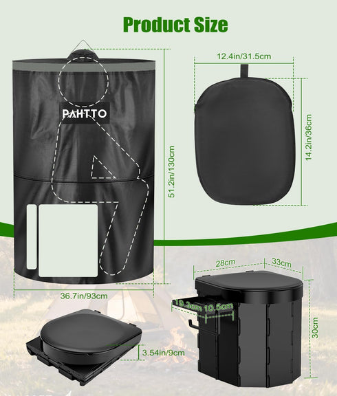 PAHTTO Portable Camping Toilet, Foldable Toilet for Adults with Detachable Phone Shelf and Toilet Paper Holder
