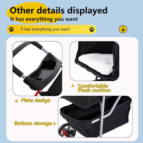 4-Wheel FDW Pet Stroller Dog Cat Stroller Travel Folding Carrier Puppy Stroller with Cup Holder and Removable Liner