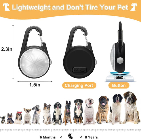 Dog Collar Light, 4 Modes for Night Walking, Rechargeable Clip On Dog Lights, IP68 Waterproof