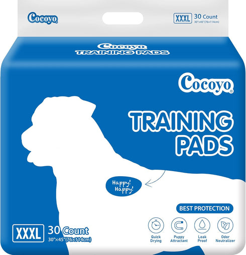 COCOYO Best Value Dog Training Pads, Giant Size XXXL, Super Absorbent Puppy Pads (30" x 45", 30 Count)