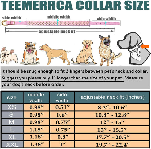 TEEMERRYCA Black Leather Dog Collar with Gold Spikes for Small Medium Large Pets, Pit Bulls/Bulldogs, XS (8.3"-10.6")