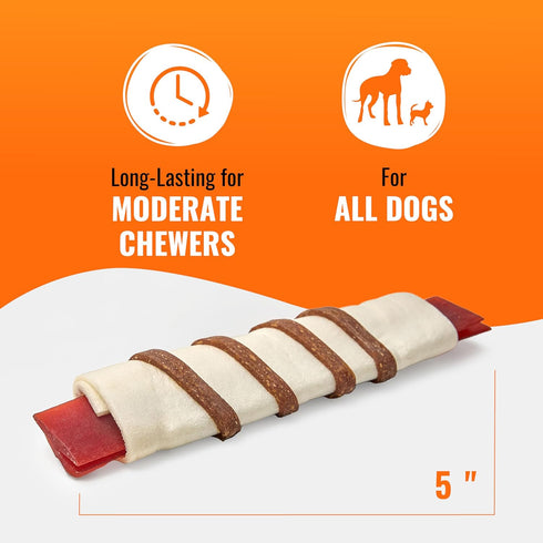 8 Count GOOD 'N' FUN Triple Flavor Wraps with Beef Tendon Chews, High-Protein Dog Treat for All Adult Dogs, Made