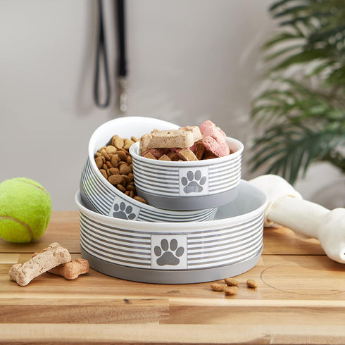 Bone Dry Paw & Patch Ceramic Pet Collection, Medium Set, 6x2", Gray, 2 Piece