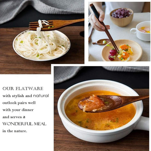 Reusable Wooden Utensils for Eating, 8 Pcs Travel Cutlery Set with Case for Lunch