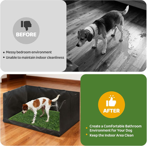 Bhyhok 15.7 23.6 35.4 Inch High Walls Dog Pee Pad Holder with Artificial Grass Foldable Indoor Dog Potty Tray * * Dogs