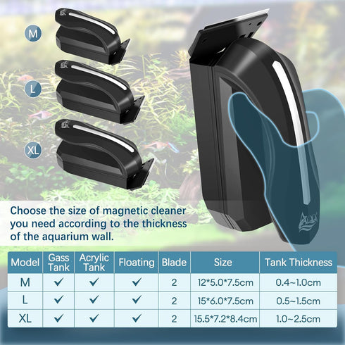 2 AQQA Aquarium Magnet Glass/Acrylic Cleaner,Fish Tank Cleaner Brush,Magnetic Algae Scrapers Cleaning Tools
