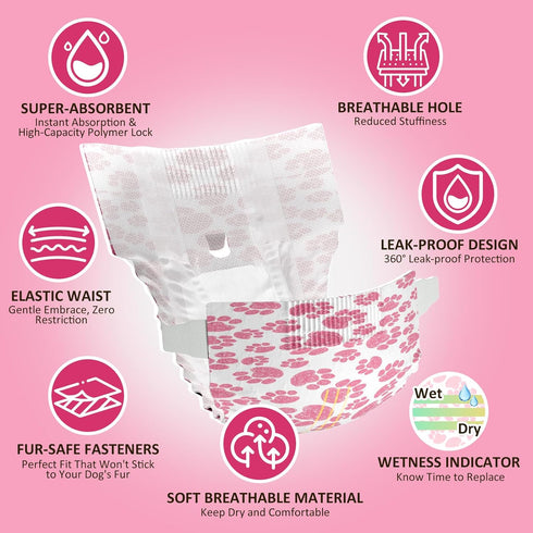48 Count Dono Dog Diapers Female, Disposable Doggie Diapers, Super Absorbent Puppy Diapers with Adjustable Tail Hole