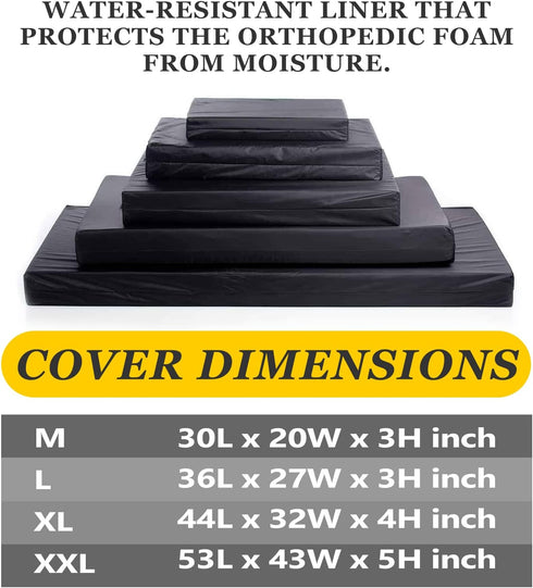 Dog Bed Covers, 30L × 20W × 3H Inch Washable Black Oxford Fabric with Handles and Zipper, Reusable Liner for Small to