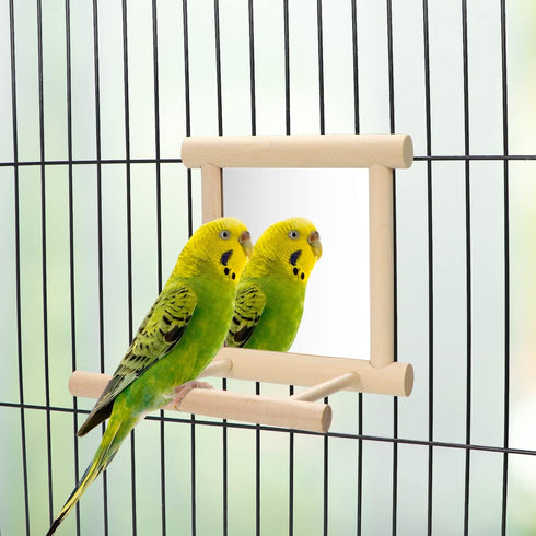 Bird Mirror with Perch, Bird Toys for Parrots, Budgies, Cockatiels, Lovebirds, Finches, Canaries