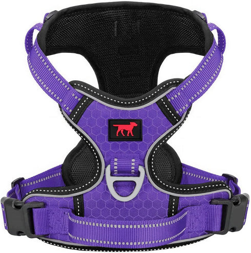Tuff Pupper No Pull Easy Walk Dog Harness | Heavy Duty Pet Vest with Front & Back Leash Clips, Purple, Small