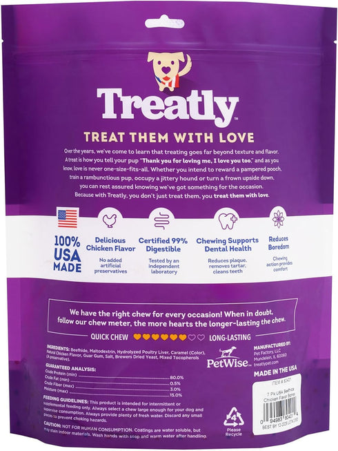 USA Beefhide Bones 5-6" Dog Chew Treats - Chicken Flavor, 7 Count/1 Pack