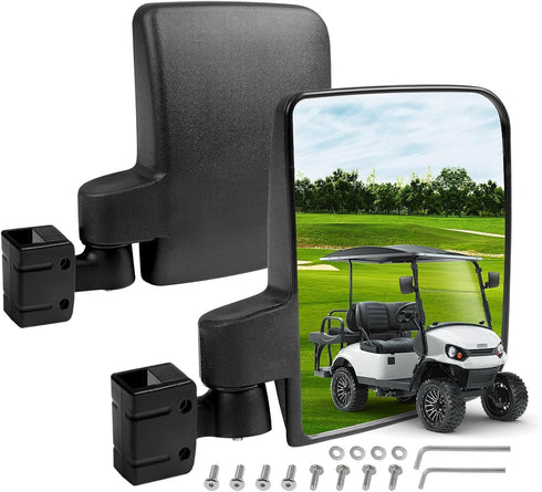 No Drilling Universal Golf Cart Side Mirrors, Fit EZGO, Club Car, Yamaha, ICON, Star, Zone - Large HD Folding Mirrors