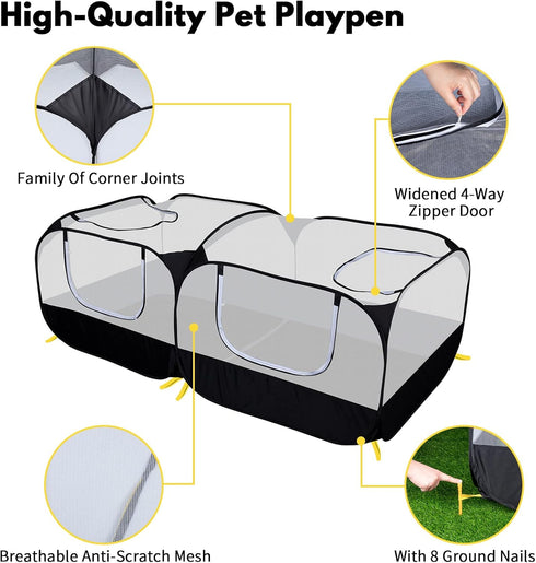 Small Animal Playpen, Portable Chicken Run Coop with Detachable Bottom and Breathable Mesh Walls, Foldable Pet
