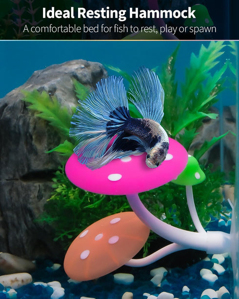 Uniclife Betta Mushroom Hammock - Soft Aquarium Rest Bed with Suction Cup, 2 Pack