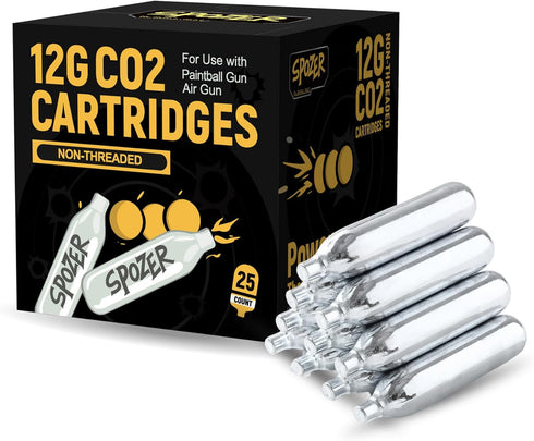 Spozer 12g CO2 Cartridges 25 Pack, Non-Threaded Snug Fit, Compatible with CO2