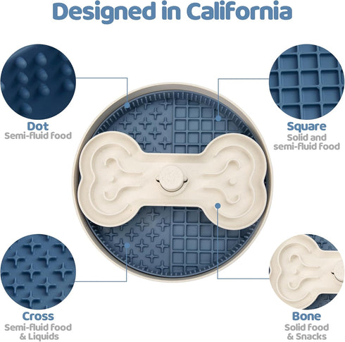 Puzzle Feeder Slow Feeder Dog Bowl with Lick Mat and Puzzle Inserts - Non-Slip Base, Adjustable Speed Design