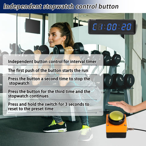 Independent Button Type Gym Interval Timer - 1.5-inch Blue, Suitable for Home, School, Gym Exercise, Weightlifting,