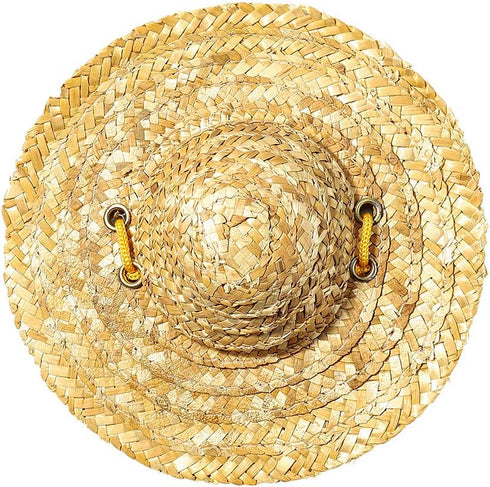 Popetpop Adjustable Pet Straw Hat, Sun Protection for Small Dogs and Cats, Garden Beach Cap (Khaki, Size S)