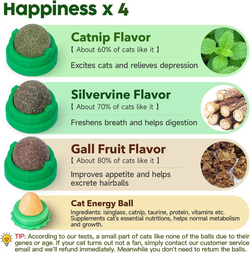 Potaroma Catnip Toys Balls, 4 Pcs Extra Cat Energy Ball, Edible Kitten Silvervine Toys for Healthy Teeth