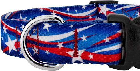Country Brook Petz 1 Inch Deluxe Adjustable Dog Collar - Americana Collection, Medium (Star Spangled)