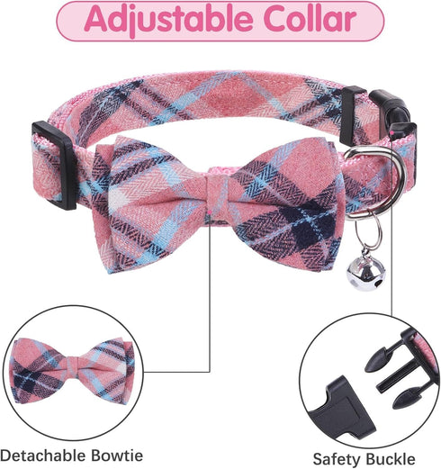 BINGPET Adjustable No Pull Dog Harness Collar Leash Set, Classic Plaid for Small Medium Large Dogs (Pink, M)