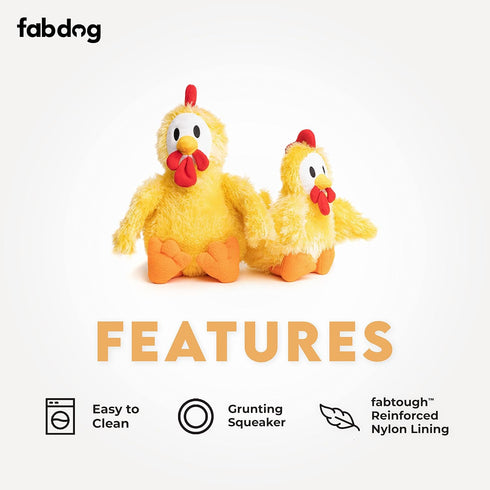fabdog Fluffies Dog Toys - Cute Animal-Themed Squeaky Plush Toy for All Breeds - Fun Nylon Dog Toys | Small Chicken