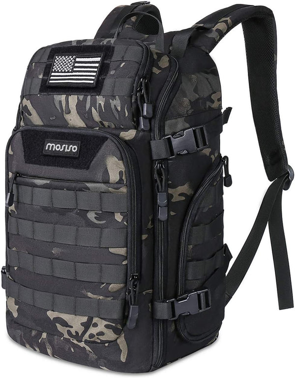 MOSISO 30L Tactical Backpack, Military Daypack with USA Flag Patch & USB Charging Port, Night Camouflage