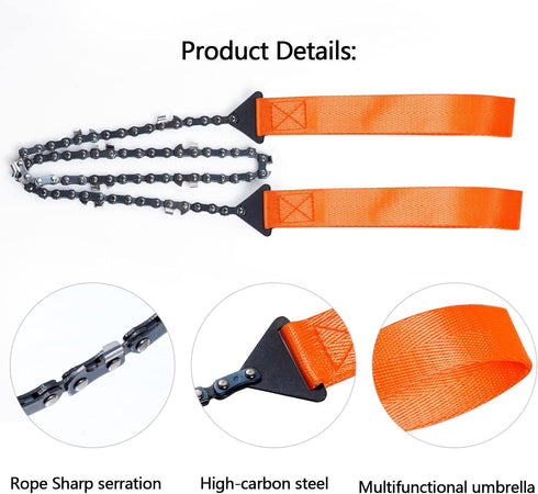 Pocket Chainsaw - Folding Hand Saw with Paracord Handle, Emergency Outdoor Survival Gear for Camping, Hunting, Hiking