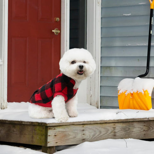 KOOLTAIL Small Dog Winter Jacket, Windproof Pet Vest Sweater with Pocket and Leash Hole, Christmas Red Plaid