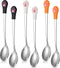 6 Pieces Stainless Steel Pet Food Spoon Set, Cute Cat Claw Silicone Handle (White, Black, Orange)
