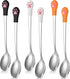 6 Pieces Stainless Steel Pet Food Spoon Set, Cute Cat Claw Silicone Handle (White, Black, Orange)