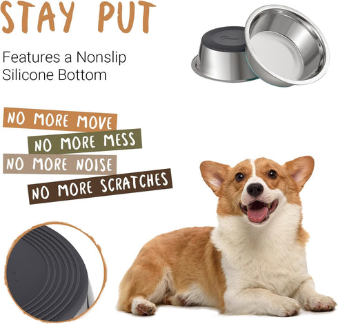 PEGGY11 Deep Stainless Steel Anti-Slip Dog Bowls, 2 Pack, 3 Cups for Food and Water