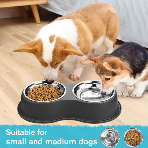Double Dog Bowls | Stainless Steel Water and Food Bowls | Non-Slip Resin Station | Pet Feeder Bowls for Medium Dogs,