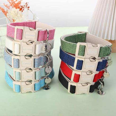 DOGWONG Heavy-Duty Cotton Hemp Dog Collar, Adjustable Soft Natural Fabric for Small Medium Large Dogs, Cute Wedding