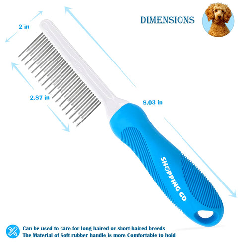 Detangling Pet Grooming Comb for Dogs & Cats, Stainless Steel Metal Teeth for Removing Tangles and Knots