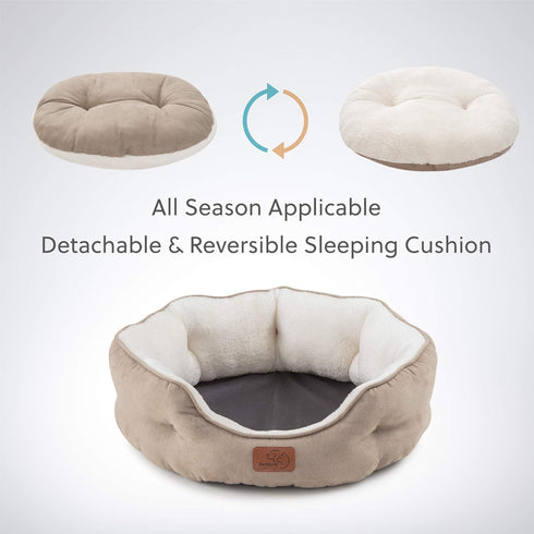 Bedsure Dog Beds for Small Dogs, Round Cat Beds for Indoor Cats, Washable Pet Bed with Slip-Resistant Bottom, 20