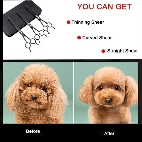 Dream Reach 7.0 Inches Professional Pet Cat Dog Grooming Shears Scissors Kit, Straight, Curved, Thinning/Blending