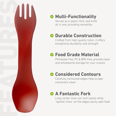 humangear GoBites Uno Portable & Convertible Travel Utensils, Multi-Functional Spork, Red