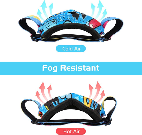Kids Ski Goggles, OTG Anti-fog Snowboard Goggles for Boys & Girls Youth with Non-Slip Strap