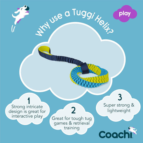 Coachi Tuggi Helix Interactive Dog Toy for Tug of War & Play | Strong Lightweight Bungee Handle for Training