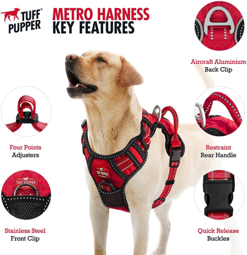 Tuff Pupper Anti Pull Heavy Duty Dog Harness, Comfortable Padded Training Vest with Reflective Safety Handle for Small